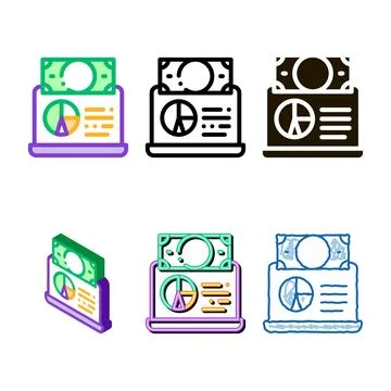 Graph variants on laptop screen money financial vector icon Stock Illustration
