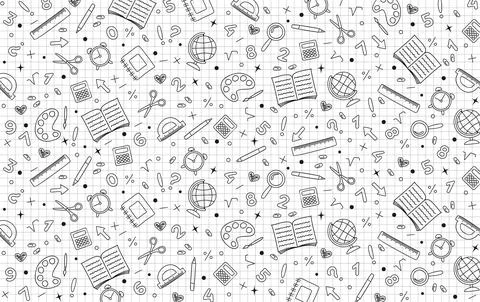 Graph white background with black hand drawn school stationery icons Stock Illustration