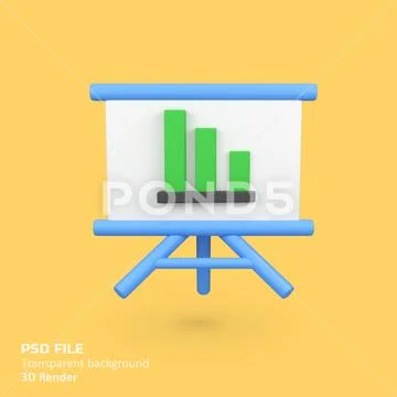 Graph in whiteboard presentation isolated 3d render icon illustration PSD Template