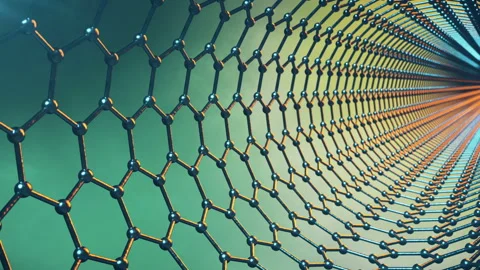 Graphene atom nanostructure loopable animation. Nanotube in form of honeycomb Stock Footage 86693789