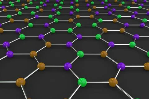 Graphene atomic structure on black background Illustrazione stock