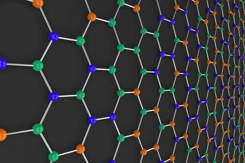 Graphene atomic structure on black background Illustrazione stock