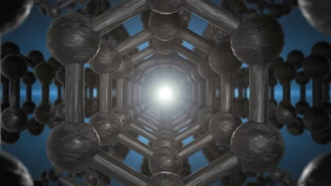 Graphene Black Atom Nanostructure Loopable Animation in form of Honeycomb Stock Footage 107564983