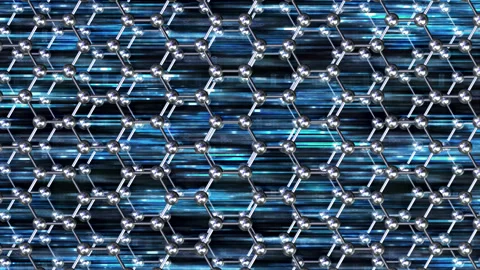 Graphene Digital Communication loop chrome. This macro 3D animation represents Stock Footage 343382304