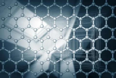 Graphene layer structure model. 3d render illustration with blurred abstract  스톡 일러스트