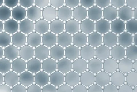 Graphene molecular layer structure schematic model. Frontal 3d render illustr 스톡 일러스트