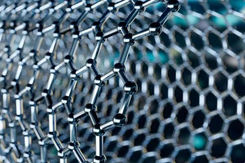 Graphene molecular nano technology structure on a blue background - 3d rend.. Stock Illustration