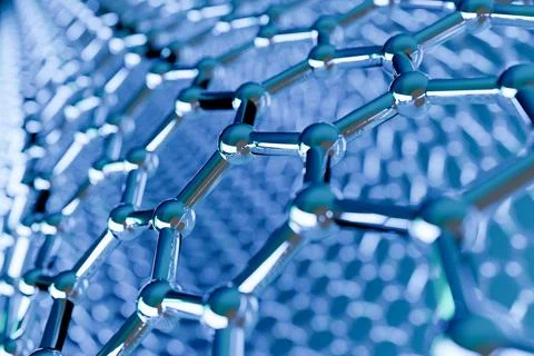 Graphene molecular nano technology structure on a blue background - 3d rend.. Stock Illustration