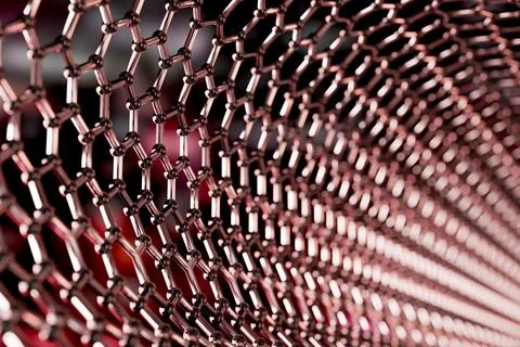 Graphene molecular nano technology structure on a red background - 3d renderi Stock Illustration