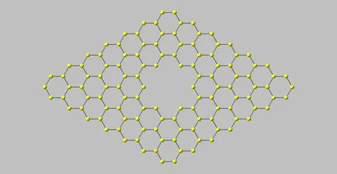 Graphene molecular structure with a pore isolated on grey Stock Illustration