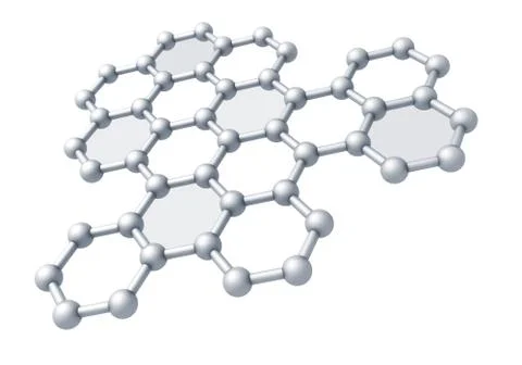 Graphene molecule structure fragment schematic model. 3d render illustration  스톡 일러스트