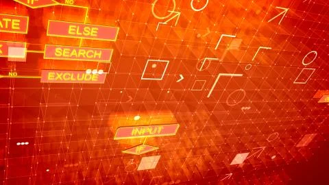 A graphic 3d illustration of computing algorithms appearing in the purple bac Stock Illustration