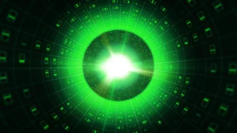 A graphic 3d illustration of a green binary tube covered with a glowing grid  스톡 일러스트