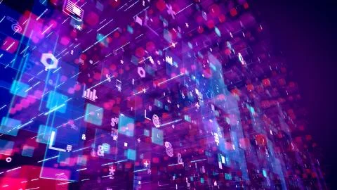 A graphic 3d illustration of multidimentional pc universe with advancing diag Stock Illustration