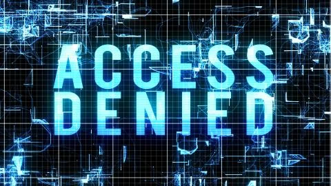 A graphic 3d rendering of a digital access denied order in blue capital lette Stock Illustration
