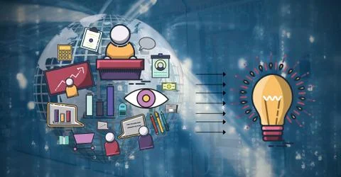 Graphic about have an idea with 3D earth and technological background Stock Illustration