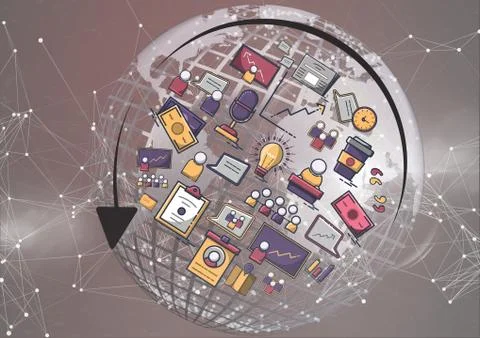 Graphic about work with 3D earth and technological background Stock Illustration