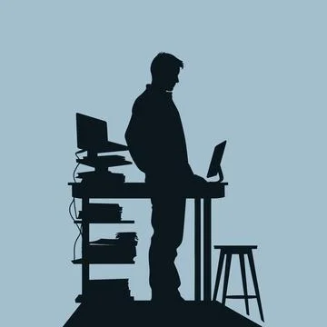 Graphic and website designer working on computer silhouette vector illustrati Illustrazione stock