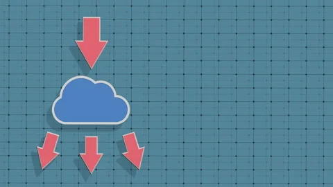 Graphic animation of cloud storage and subsequent transfer to devices. Empty  Stock Footage 218257927