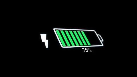 Graphic Animation of Floating Battery on the digital grid are being fully Stock Illustration
