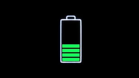 Graphic Animation of Floating Battery on the digital grid are being fully 스톡 일러스트