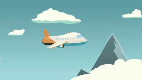 Graphic animation of a plane flying in the sky among the mountains Stock Footage 156632603