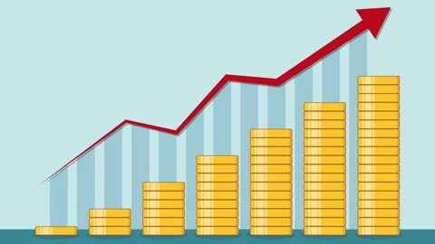 Graphic animation - Stack of Gold Coins growth up animation with growing bar Stock Footage 161211939