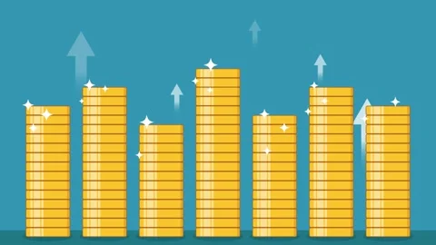 Graphic animation - Stack of Gold Coins growth up animation with arrow up symbol Stock Footage 161212013