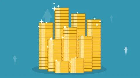 Graphic animation - Stack of Gold Coins growth up animation with arrow up symbol Видео 161212091