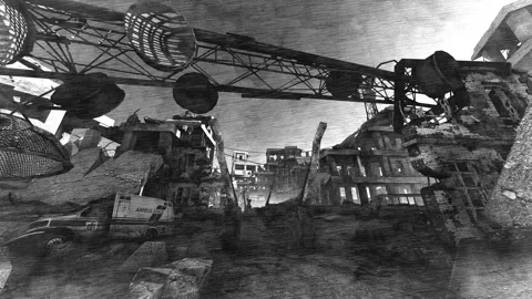 Graphic animation on the theme of war and destruction. Stock Footage 321963953
