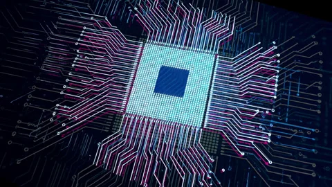 Graphic animation of working computer processor with many connections. Stock Footage 294541033
