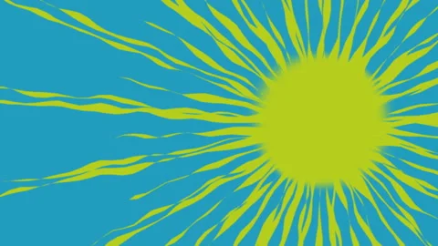 Graphic animation of yellow sun with rays on blue background. Stockbeeldmateriaal 261738933
