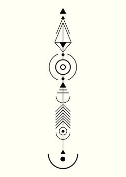 Graphic arrow for tattoo design. Vector minimalist Totem, sacred geometry Illustrazione stock