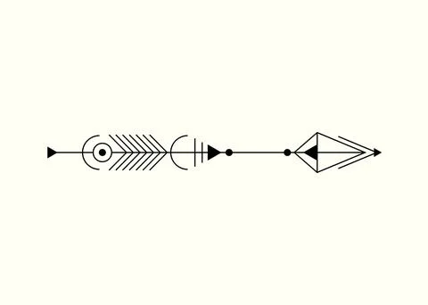 Graphic arrow for tattoo design. Vector minimalism, sacred geometry, Stock Illustration