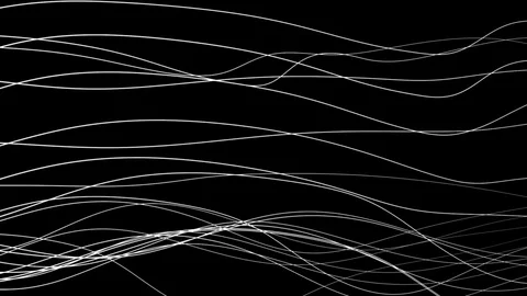 Graphic background of flowing lines in wave motion - white on black (FULL HD) Video stock 74664953
