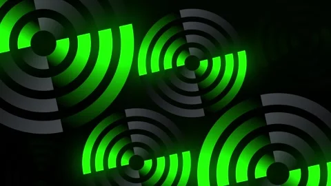 Graphic background with rotating neon circles or rings. Dynamic Loop Stock Footage 258643749