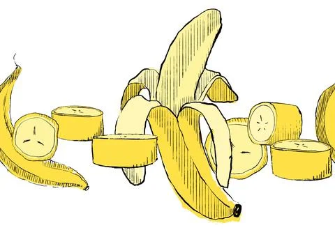 Graphic banana seamless border pattern isolated on white. Vector illustration Illustrazione stock