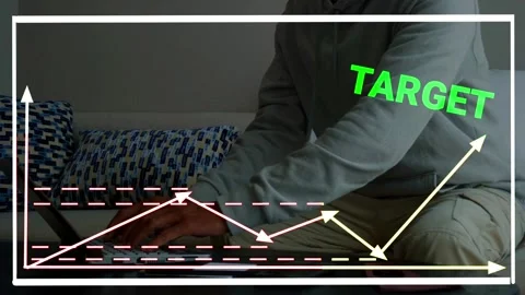 Graphic bar chart with arrow showing increasing with target letter word Video stock 234874036