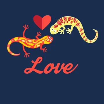 Graphic beautiful lovers salamanders Illustrazione stock