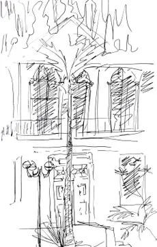 Graphic black and white linear drawing Tel Aviv, Israel. Travel sketch Stock Illustration