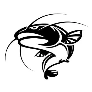 Graphic black catfish on white background Stock Illustration