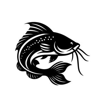 Graphic black catfish on white background, vector Stock Illustration