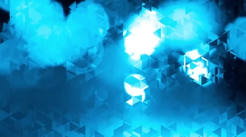 Graphic blue animation with exploding triangles and flashes in bokeh - Full HD Stock Footage 50525899