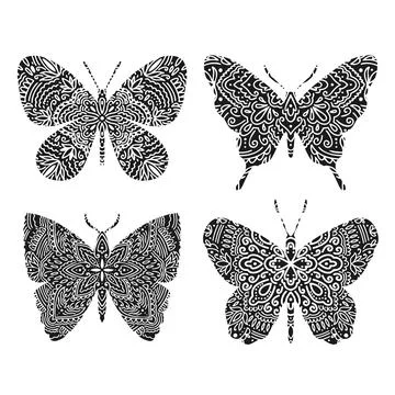 Graphic butterfly mandala abstract isolated in white background.Boho indian Stock Illustration