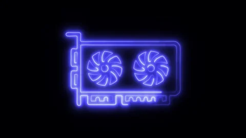 Graphic Card Outline Icon in HD Video Neon Animation Vídeo Stock 304552505