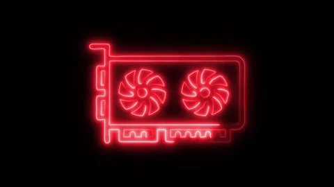 Graphic Card Outline Icon in HD Video Neon Animation Stock Footage 304552509