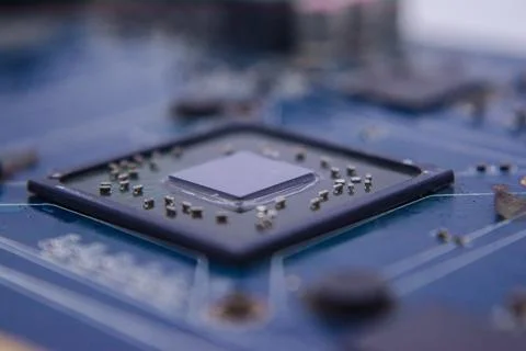 Graphic card Processors. Macro view of a Futuristic Electronic Circuit Board  Foto stock