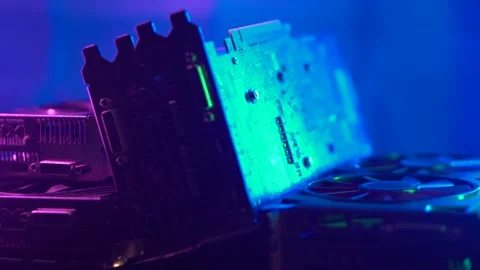 Graphic Cards, Close Up. Computer Gaming and Cryptocurrency Mining Hardware 스톡 동영상 325497668