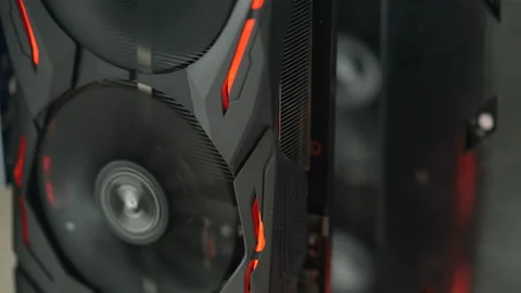 Graphic cards of the rack for mining crypto currency Stock Footage 86915097