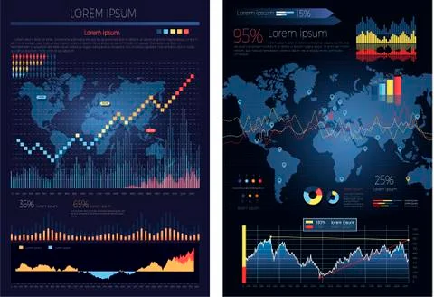 Graphic Chart with Map of the World Infographics イラスト素材